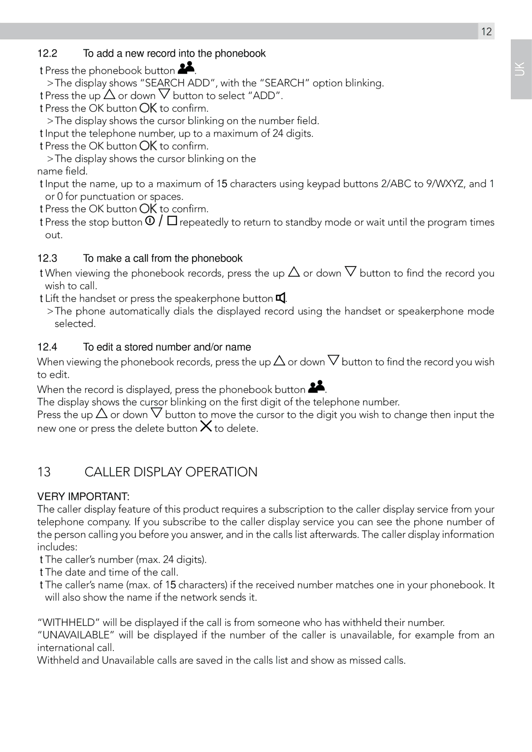 AEG C115 manual Caller Display Operation, Very Important 