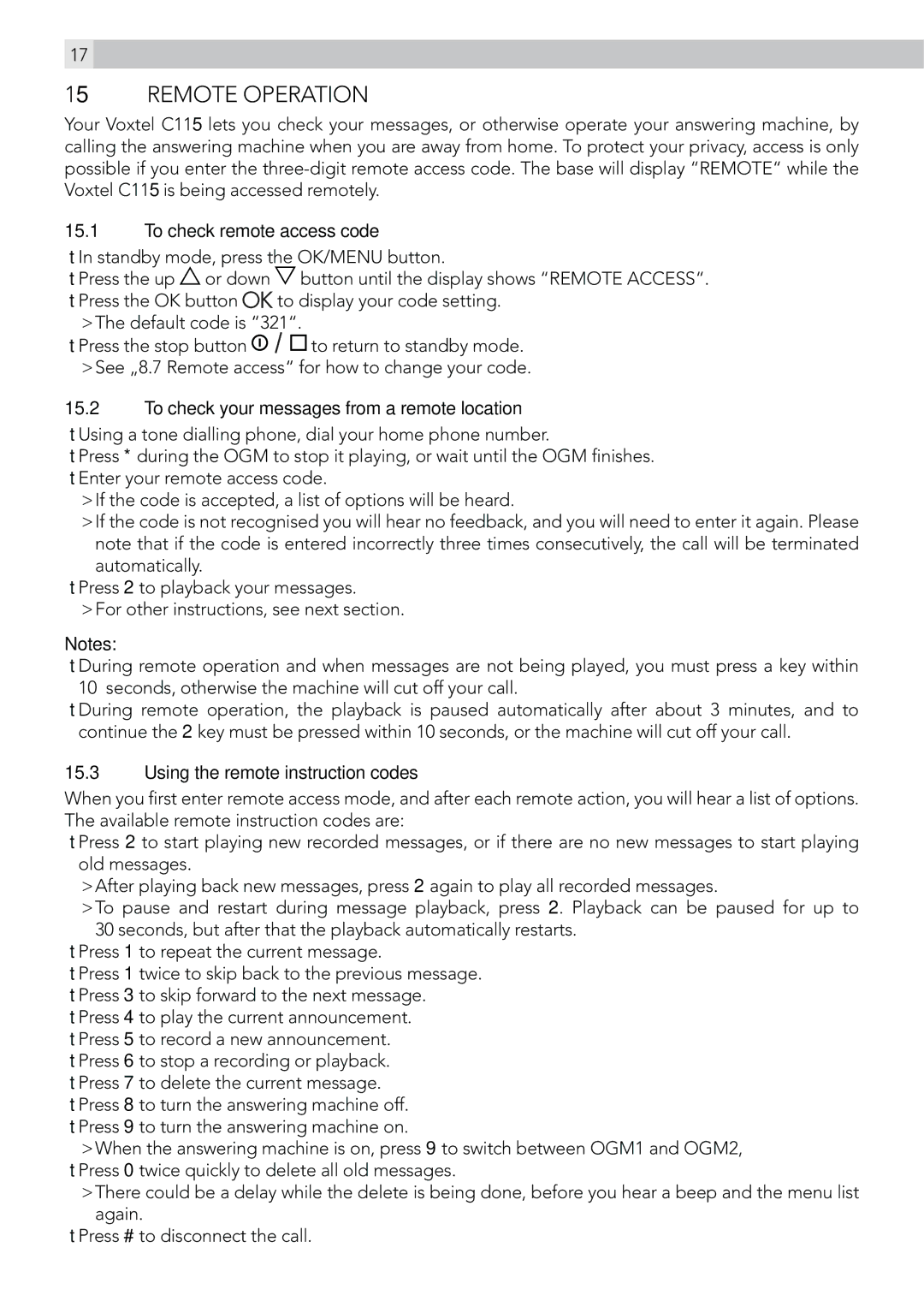 AEG C115 manual Remote Operation 