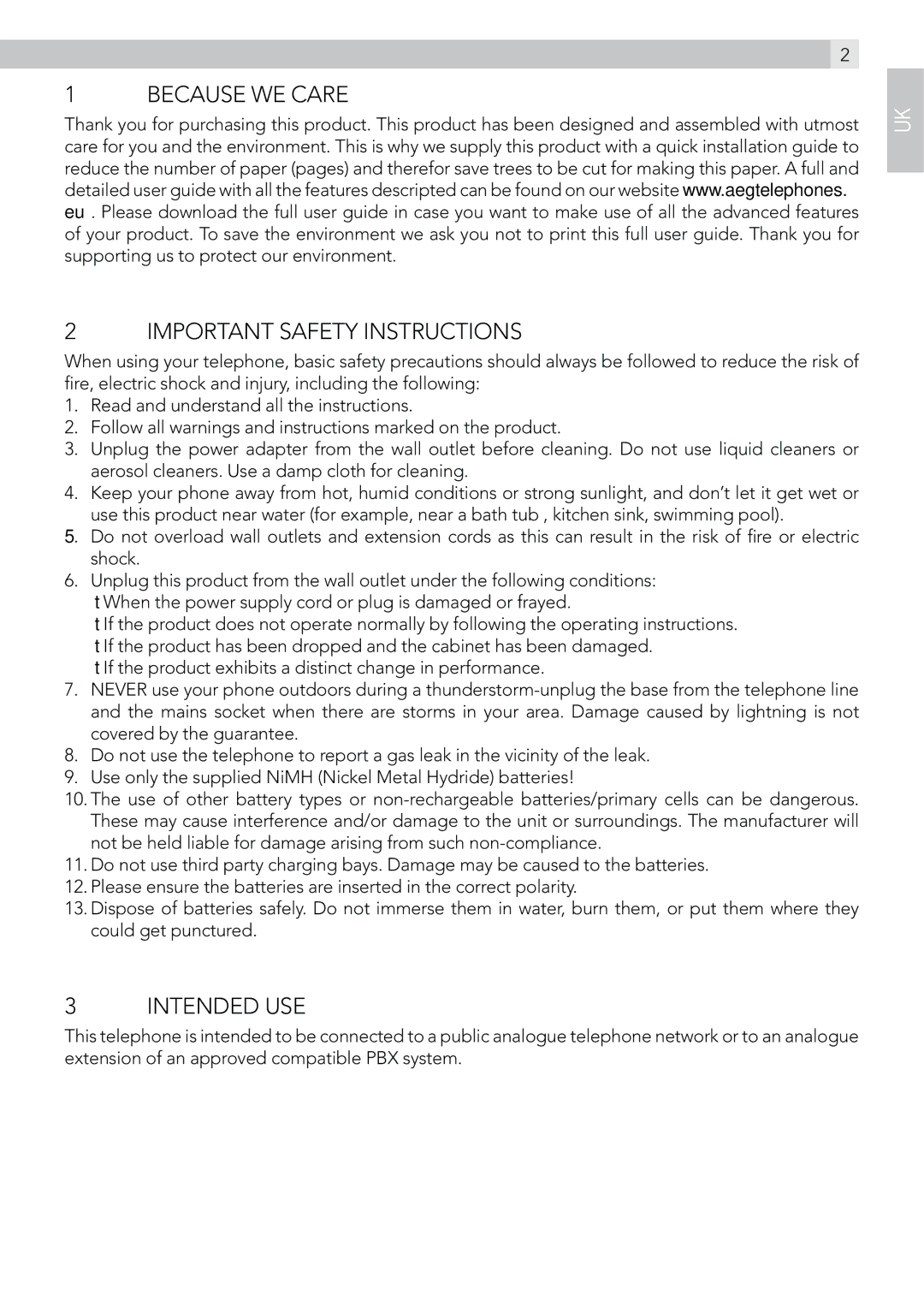 AEG C115 manual Because WE Care Important Safety Instructions, Intended USE 