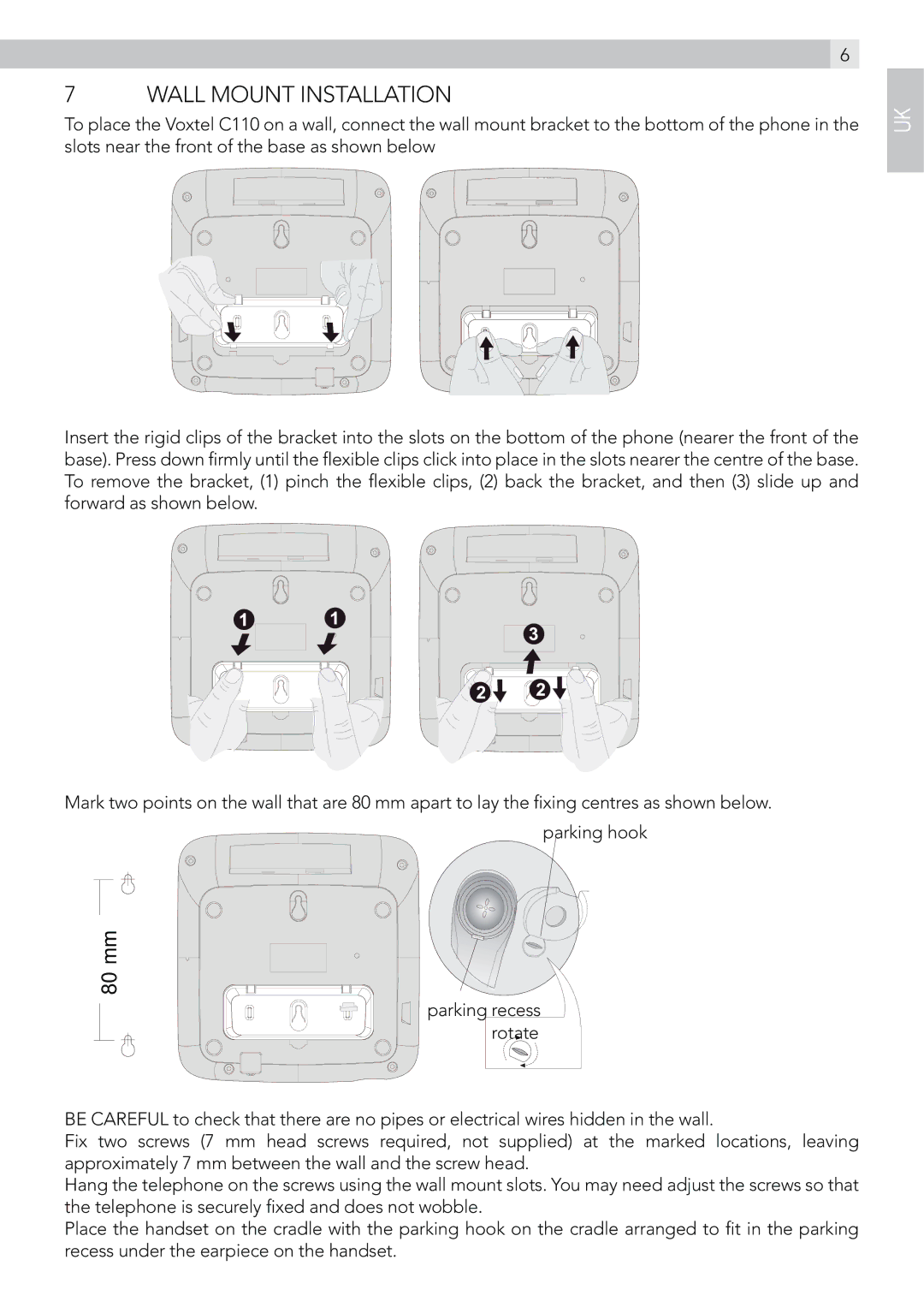 AEG C115 manual Wall Mount Installation, 80 mm 