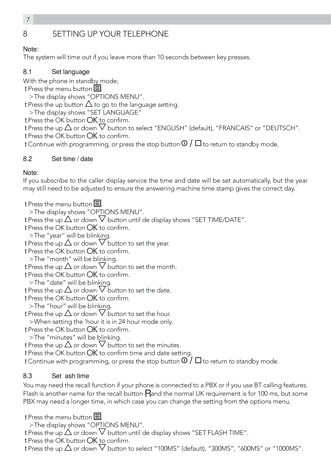 AEG C115 manual Setting UP Your Telephone 