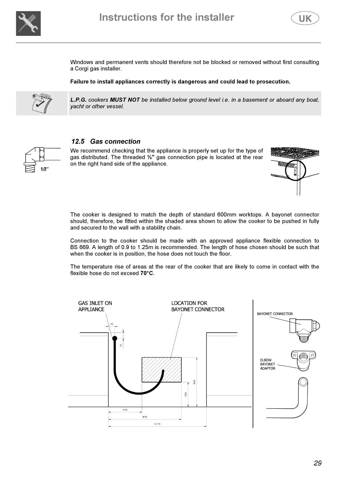 AEG C41022V, C41022GN manual Gas connection 