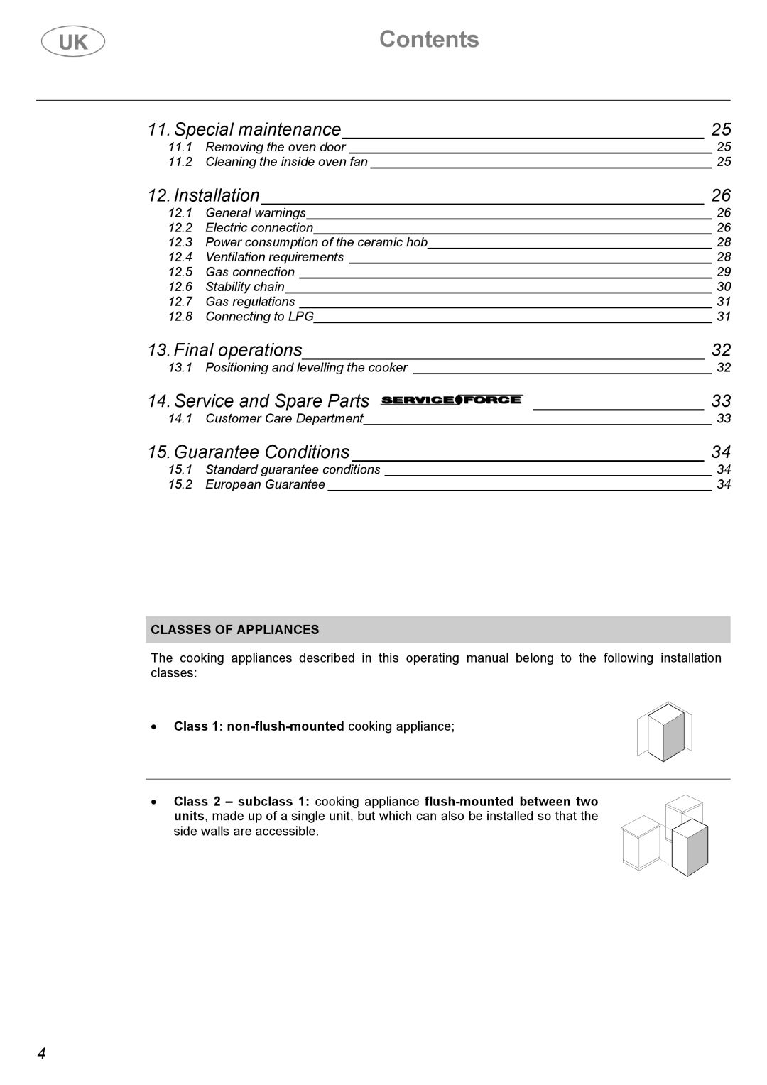 AEG C41022GN, C41022V manual Installation, Classes of Appliances 