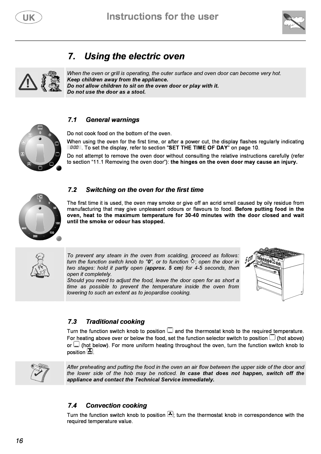 AEG C41022G manual Using the electric oven, General warnings, Switching on the oven for the first time, Traditional cooking 