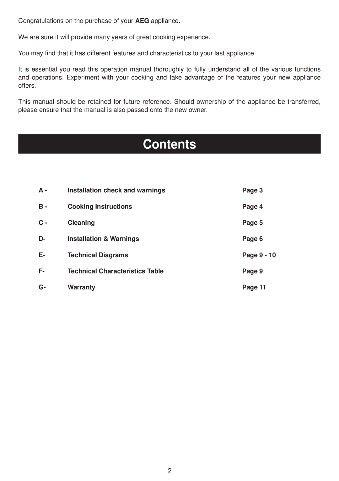 AEG CGA 75 WOK, CGA 60 WOK, CGA 90 WOK operation manual Contents 