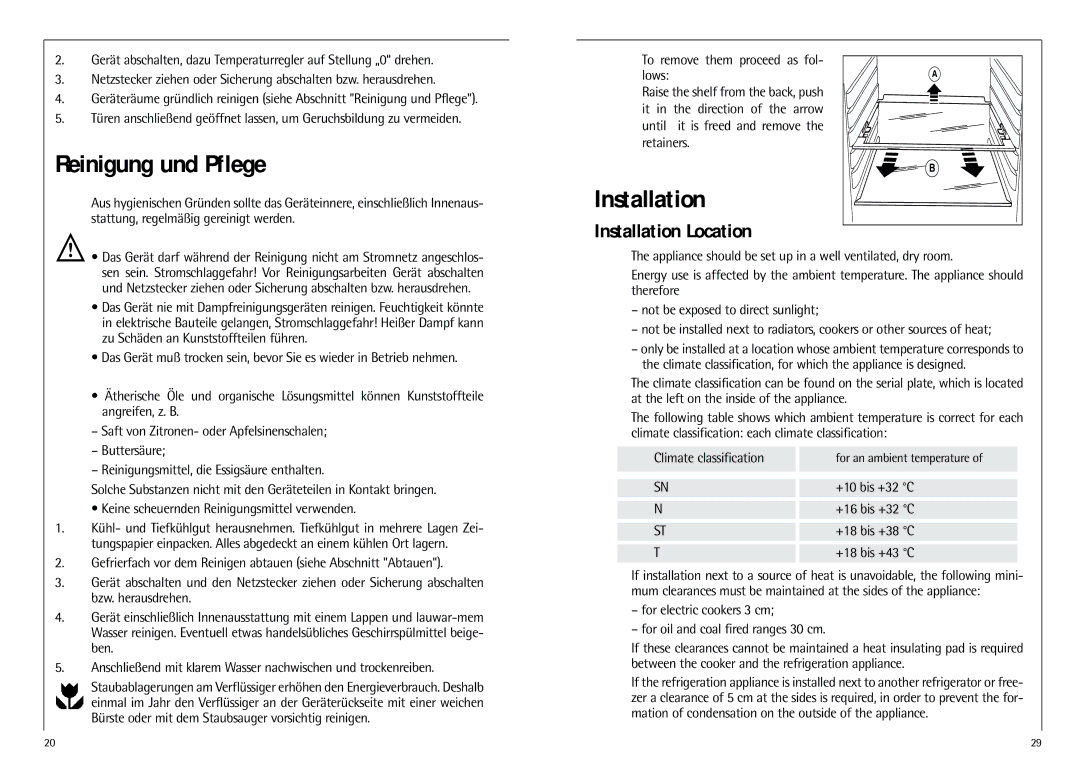 AEG D 8 16 40-4 I installation instructions Reinigung und Pflege, Installation Location, Warnung 