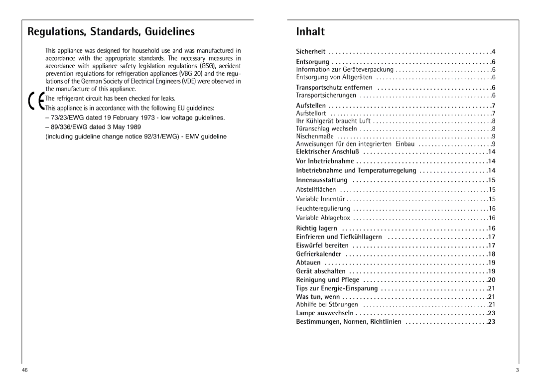 AEG D 8 16 40-4 I installation instructions Regulations, Standards, Guidelines, Inhalt, Sicherheit 