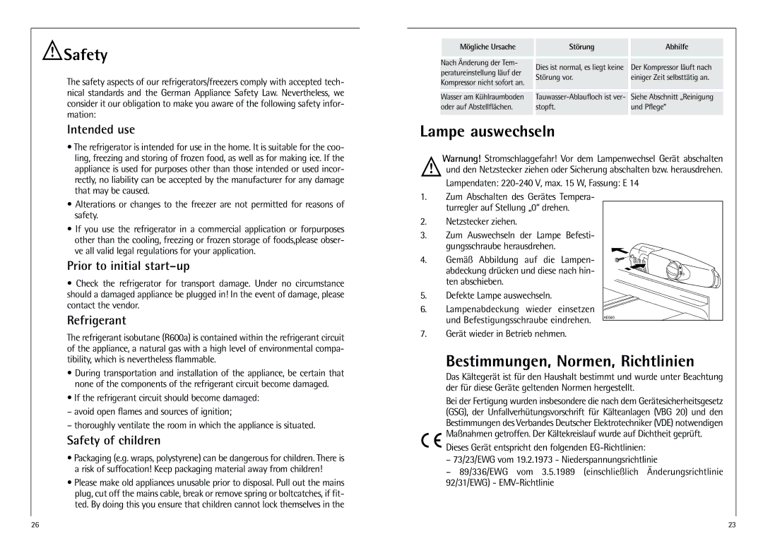 AEG D 8 16 40-4 I installation instructions Safety, Lampe auswechseln, Bestimmungen, Normen, Richtlinien 