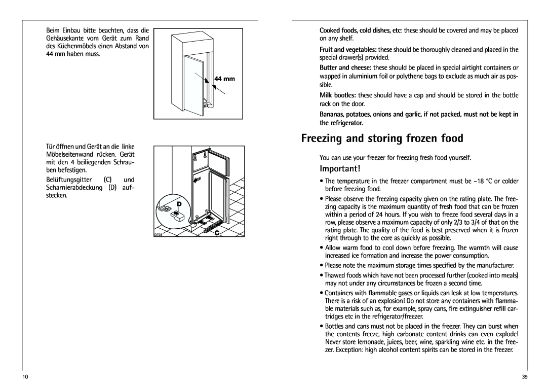 AEG D 8 16 40-4 I installation instructions Freezing and storing frozen food 