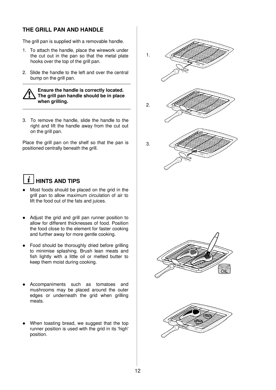 AEG D2160-1 manual Grill PAN and Handle, Hints and Tips 