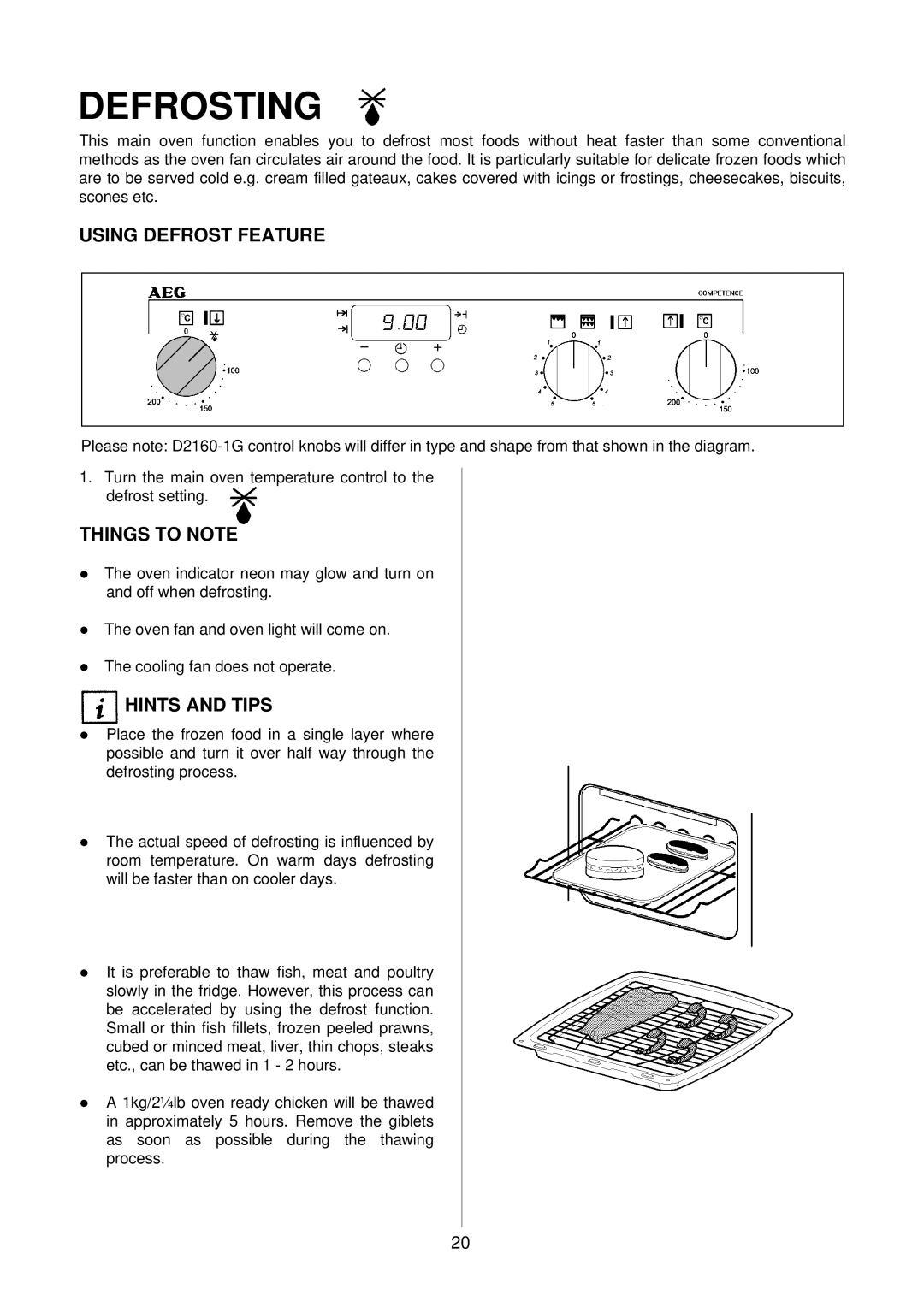 AEG D2160-1 manual Defrosting, Using Defrost Feature 