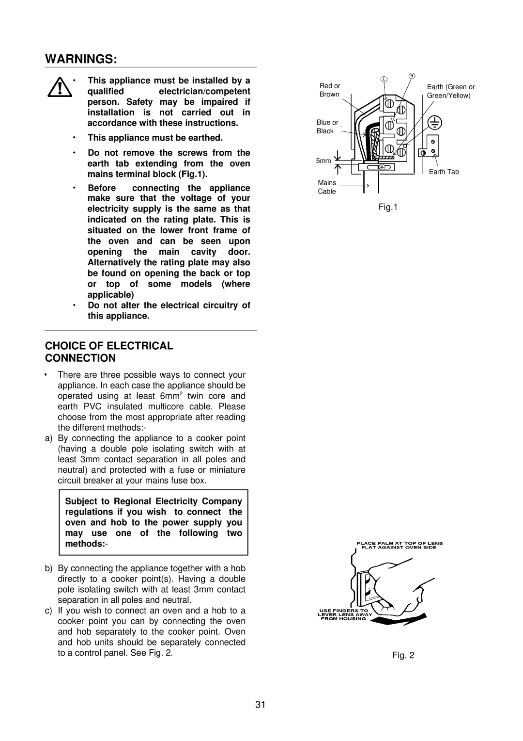 AEG D2160-1 manual Choice of Electrical Connection 