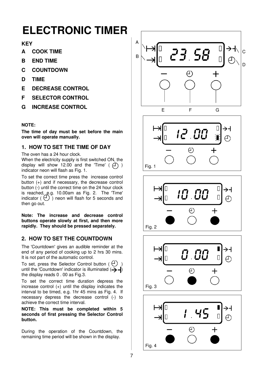 AEG D2160-1 manual Electronic Timer, HOW to SET the Time of DAY, HOW to SET the Countdown, Efg 