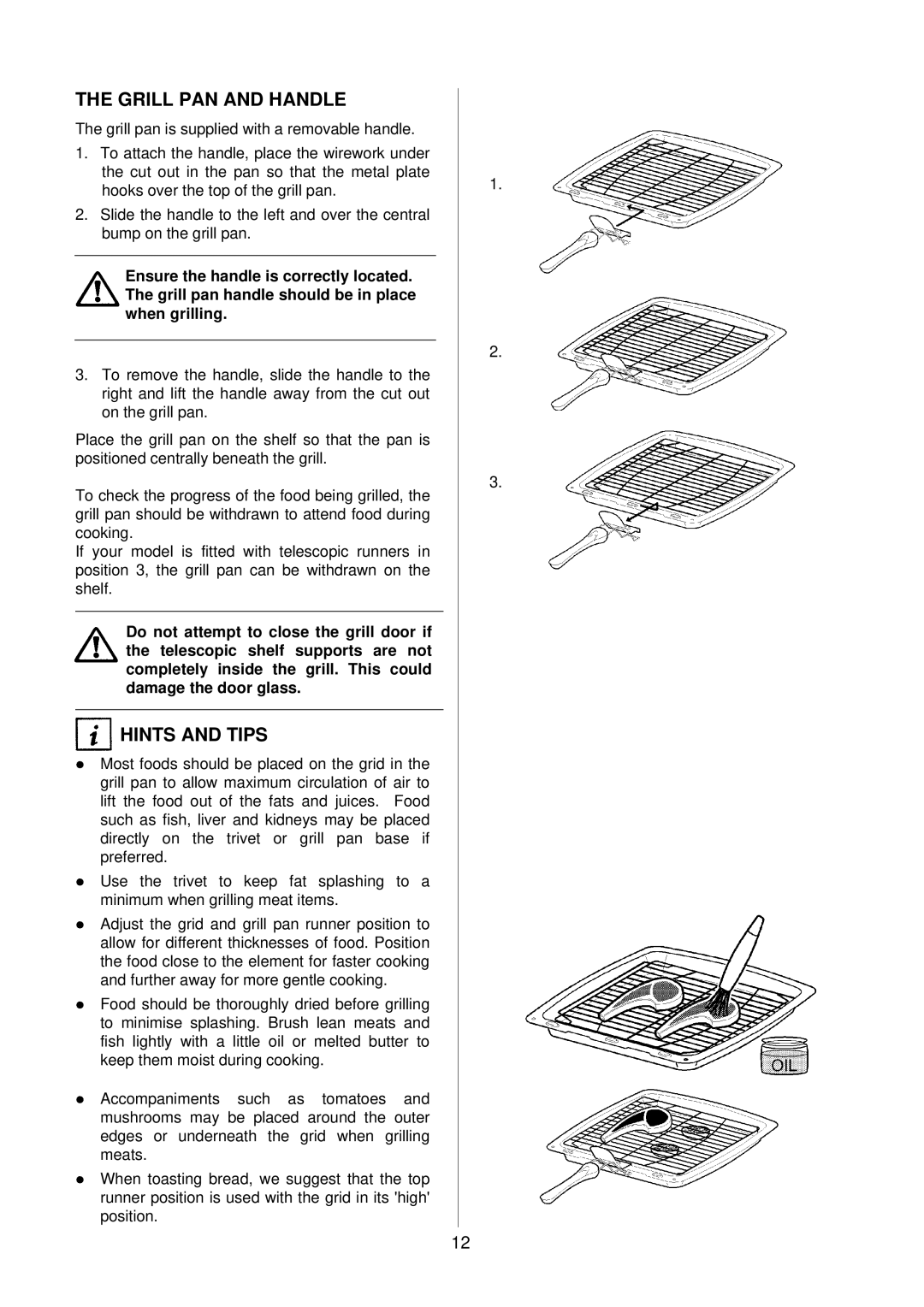 AEG D4100-1 manual Grill PAN and Handle, Hints and Tips 