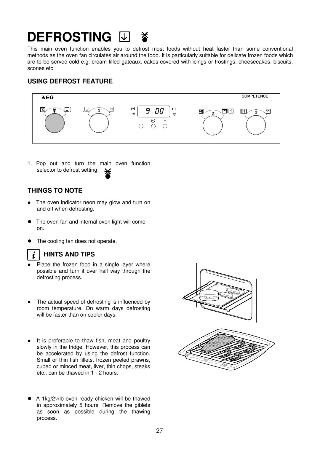 AEG D4100-1 manual Defrosting, Using Defrost Feature 