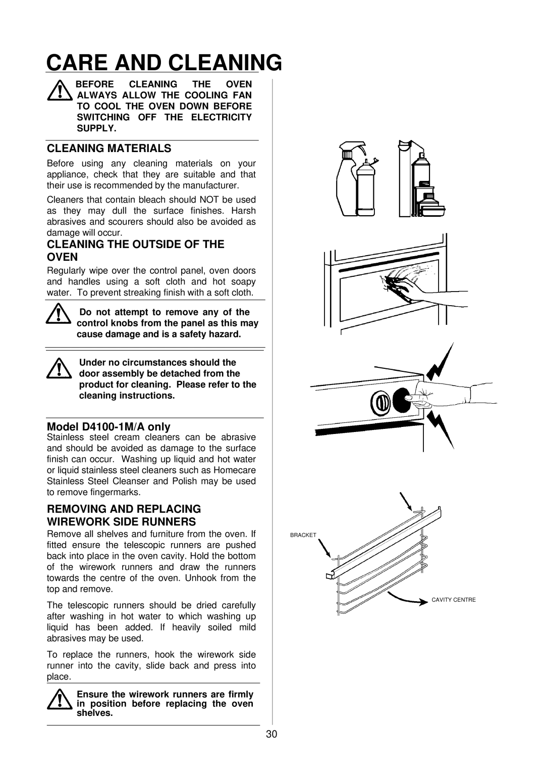 AEG D4100-1 manual Care and Cleaning, Cleaning Materials, Cleaning the Outside of the Oven 