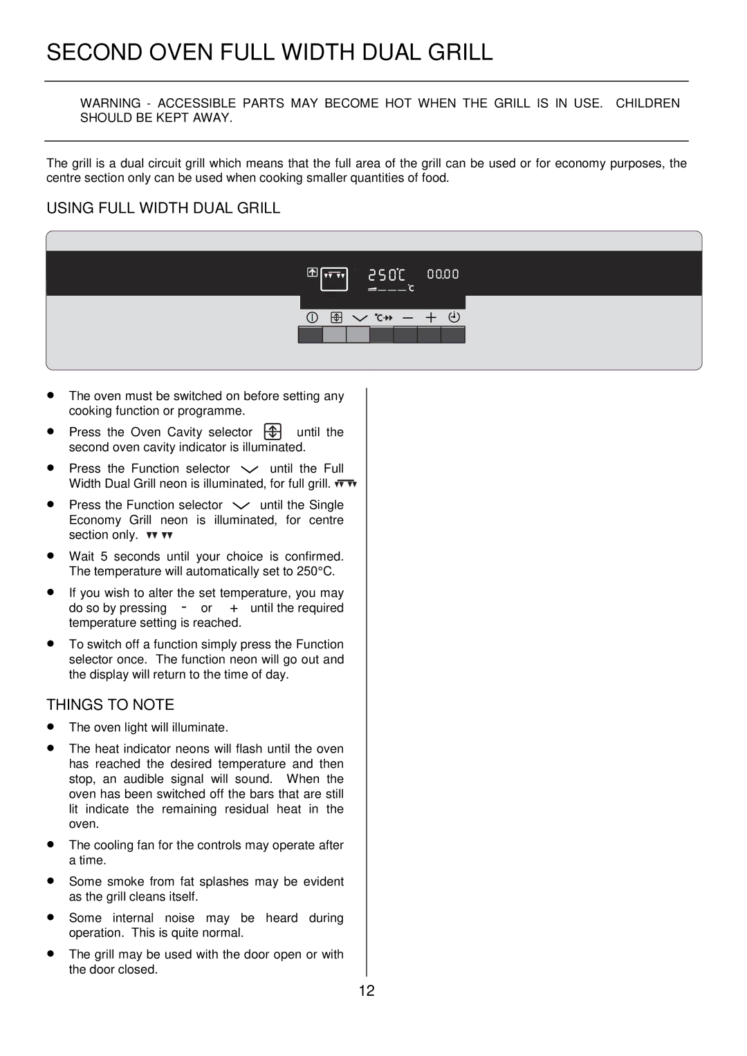 AEG D8800-4 operating instructions Second Oven Full Width Dual Grill, Using Full Width Dual Grill 