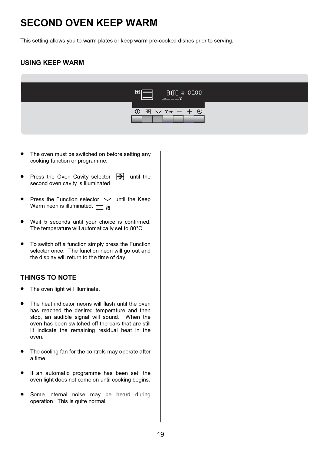 AEG D8800-4 operating instructions Second Oven Keep Warm, Using Keep Warm 