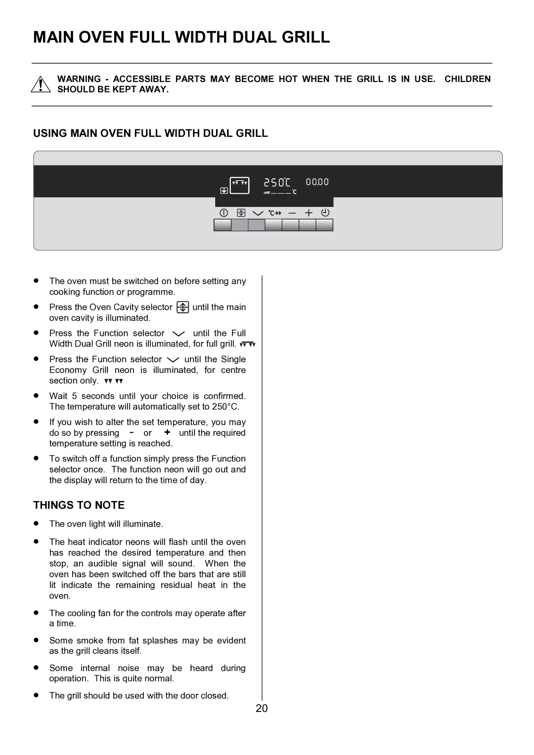 AEG D8800-4 operating instructions Using Main Oven Full Width Dual Grill 