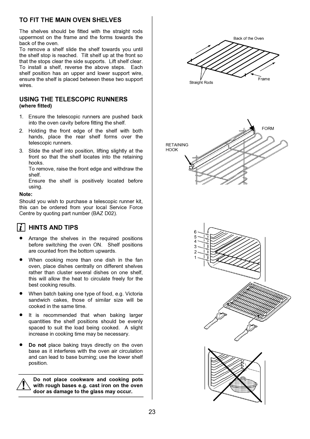 AEG D8800-4 operating instructions To FIT the Main Oven Shelves, Using the Telescopic Runners, Where fitted 