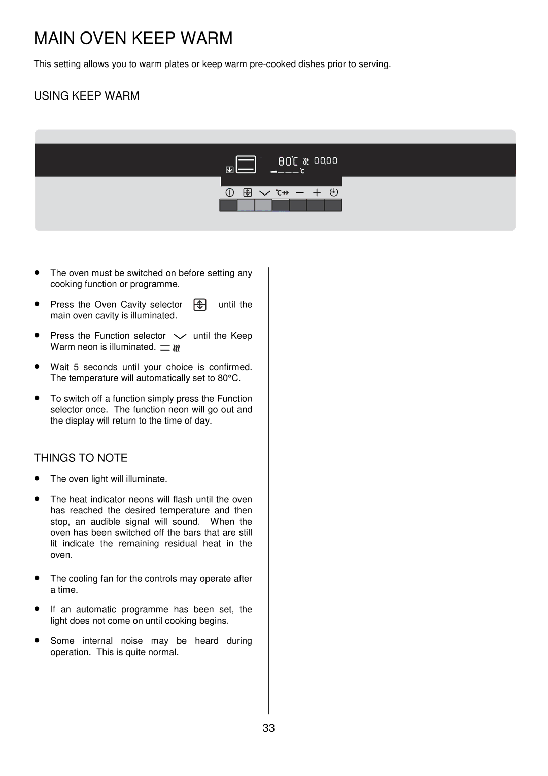 AEG D8800-4 operating instructions Main Oven Keep Warm, Using Keep Warm 