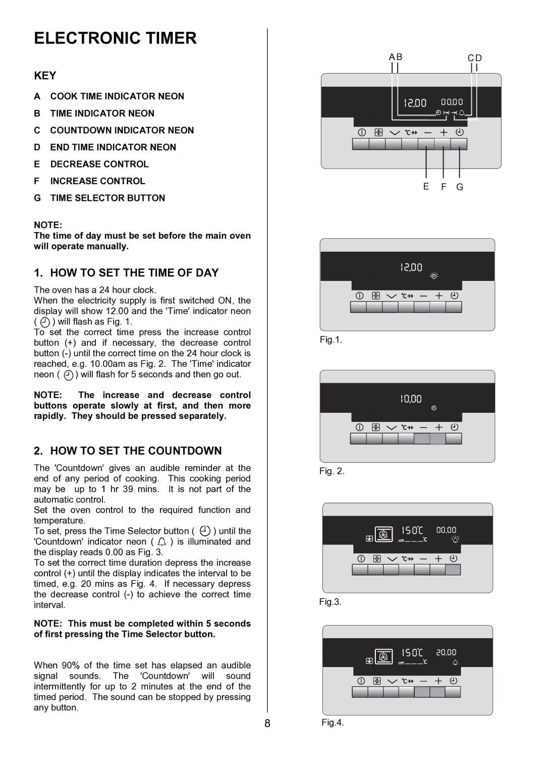 AEG D8800-4 operating instructions Electronic Timer, Key, HOW to SET the Time of DAY, HOW to SET the Countdown 