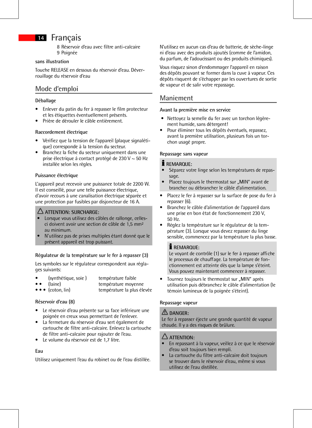 AEG DBS 5558 instruction manual Mode d’emploi, Maniement 