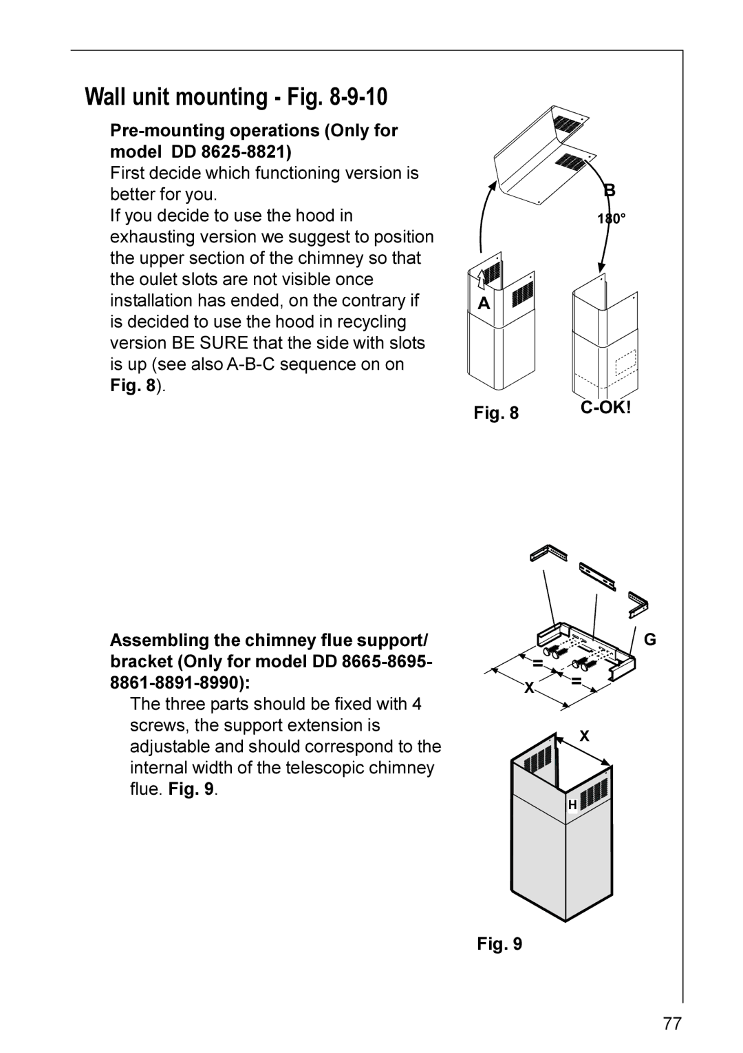 AEG DD 8891, DD 8990, DD 8861, DD 8695, DD 8665, DD 8821, DD 8625 installation instructions Wall unit mounting Fig 