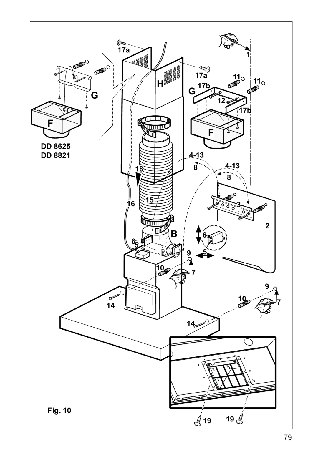 AEG DD 8625, DD 8990, DD 8861, DD 8695, DD 8665, DD 8891, DD 8821 installation instructions 17a 17b 