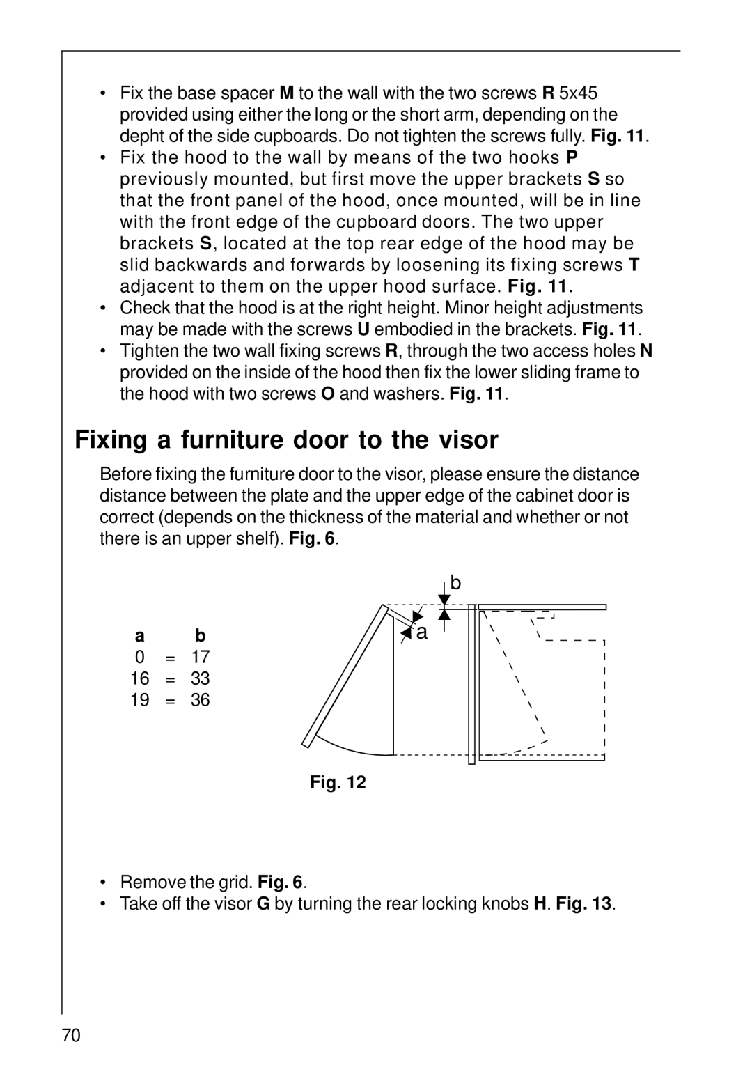 AEG DE 3160 installation instructions Fixing a furniture door to the visor 