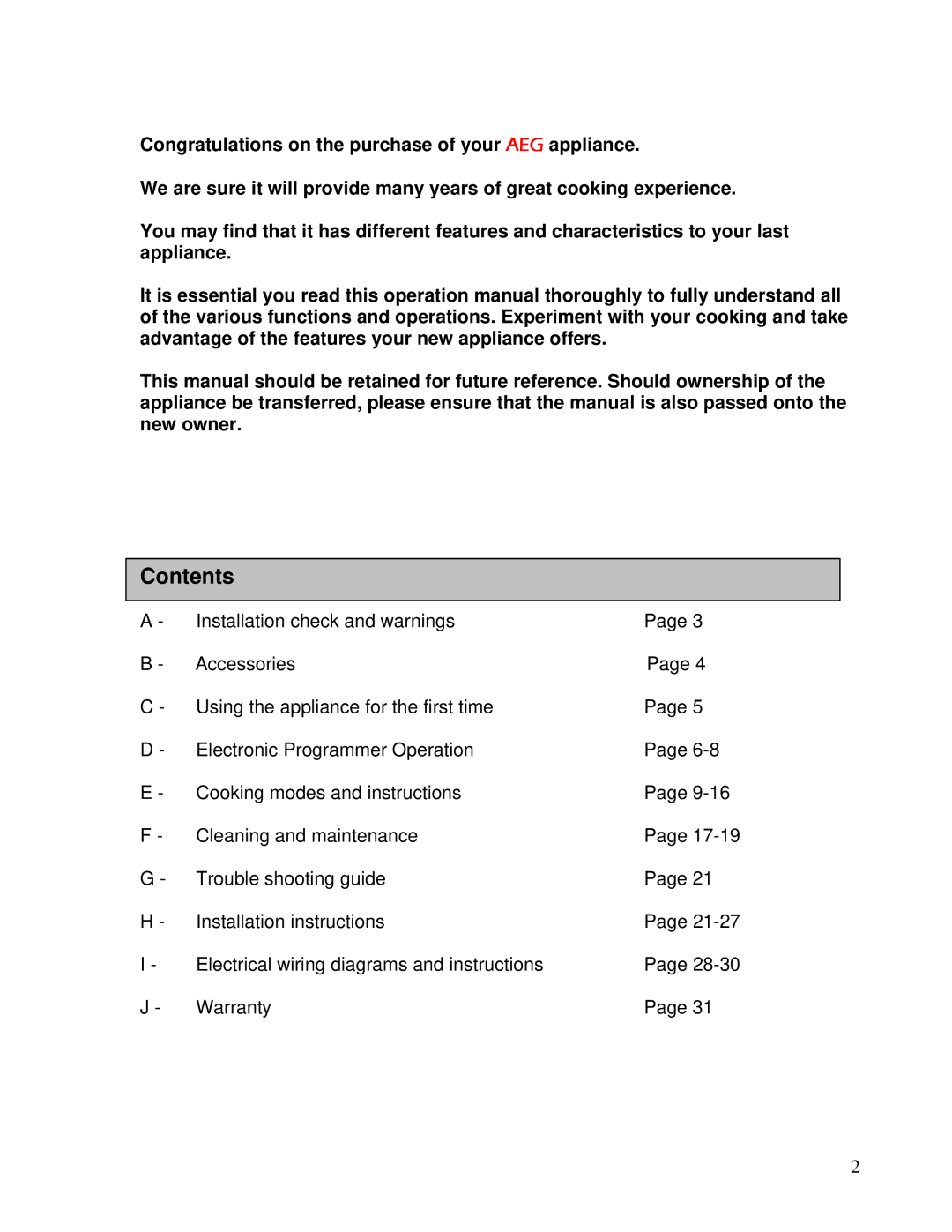 AEG DEO76, DE076 user manual Contents 