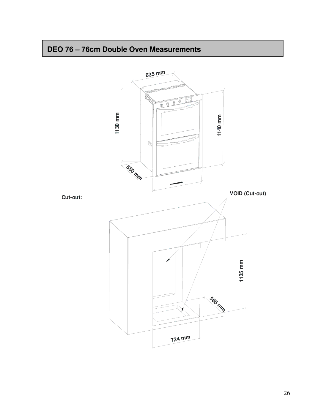 AEG DEO76, DE076 user manual DEO 76 76cm Double Oven Measurements 