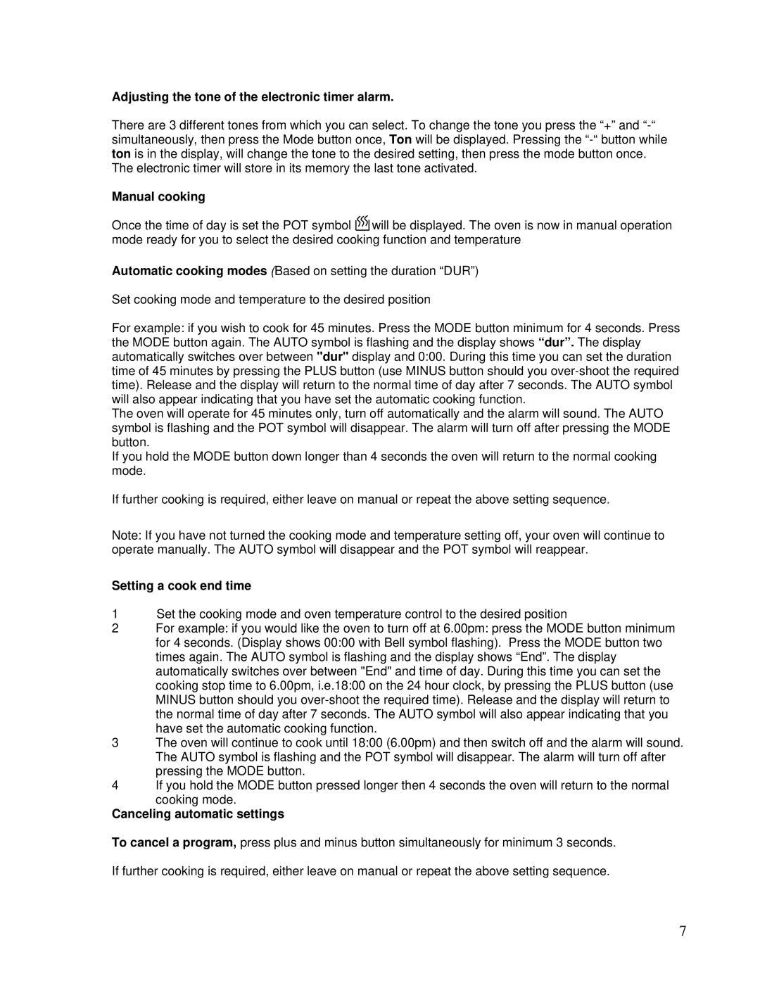 AEG DE076, DEO76 user manual Adjusting the tone of the electronic timer alarm, Manual cooking, Setting a cook end time 