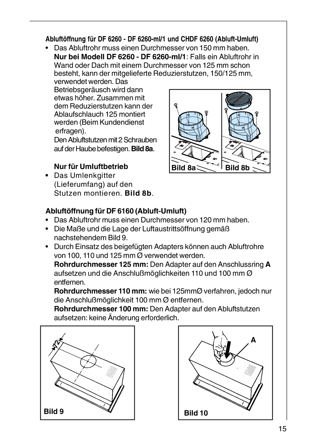 AEG DF6260-ML/1, CHDF 6260 Nur für Umluftbetrieb Bild 8a Bild 8b, Abluftöffnung für DF 6160 Abluft-Umluft 