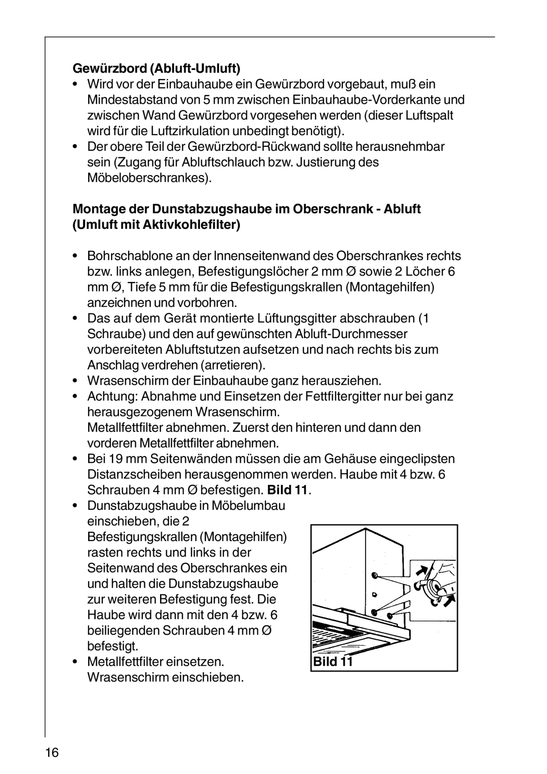 AEG DF 6160, CHDF 6260, DF6260-ML/1 installation instructions Gewürzbord Abluft-Umluft 