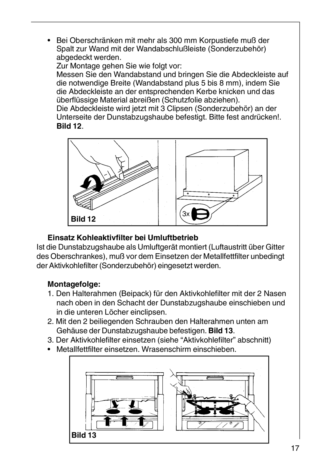 AEG DF 6160, CHDF 6260, DF6260-ML/1 Bild Einsatz Kohleaktivfilter bei Umluftbetrieb, Montagefolge 