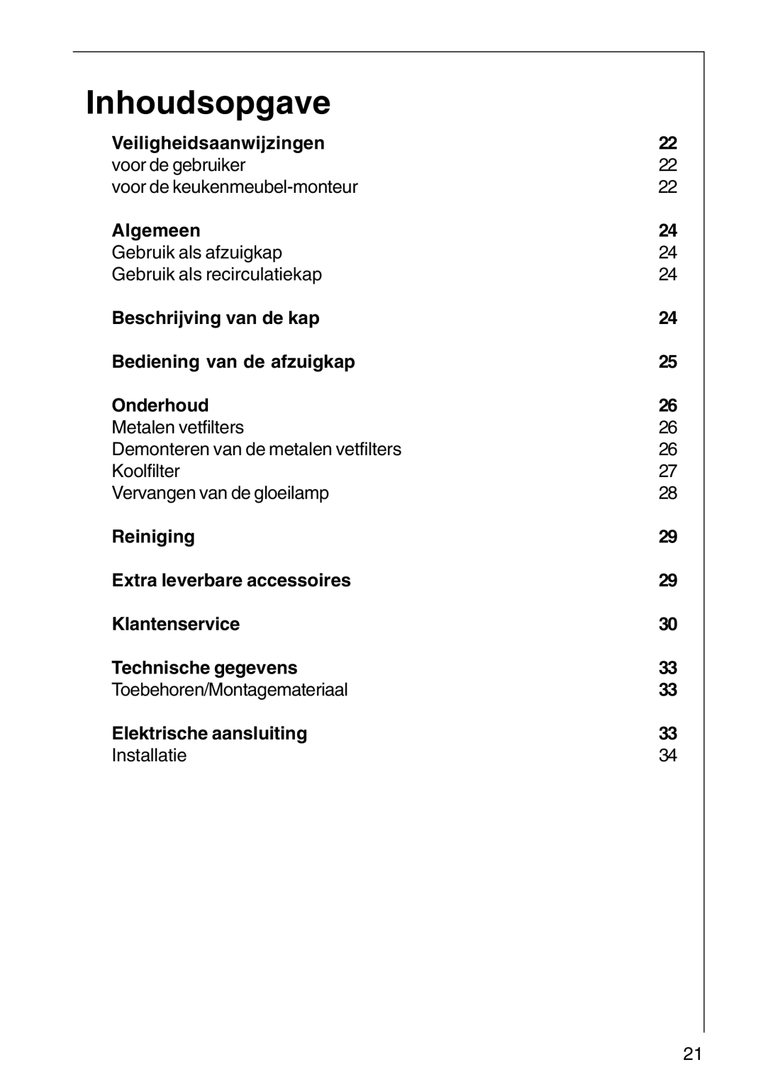 AEG DF 6160, CHDF 6260, DF6260-ML/1 installation instructions Inhoudsopgave 