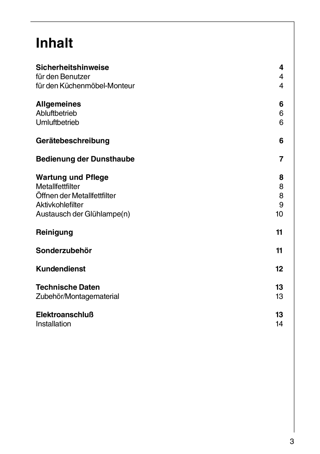 AEG DF6260-ML/1, DF 6160 Inhalt, Sicherheitshinweise, Allgemeines, Reinigung Sonderzubehör Kundendienst Technische Daten 