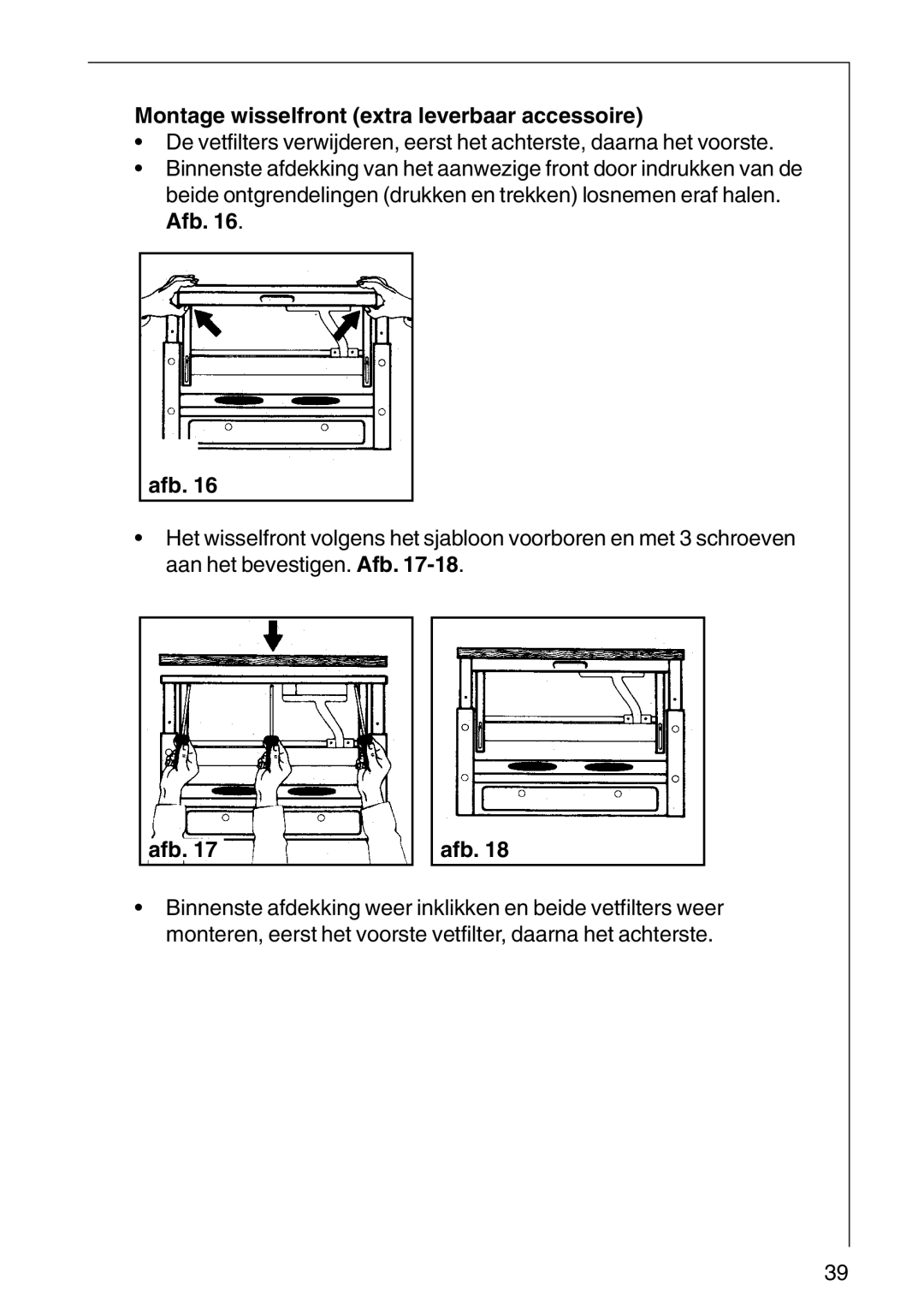 AEG DF6260-ML/1, DF 6160, CHDF 6260 installation instructions Montage wisselfront extra leverbaar accessoire 