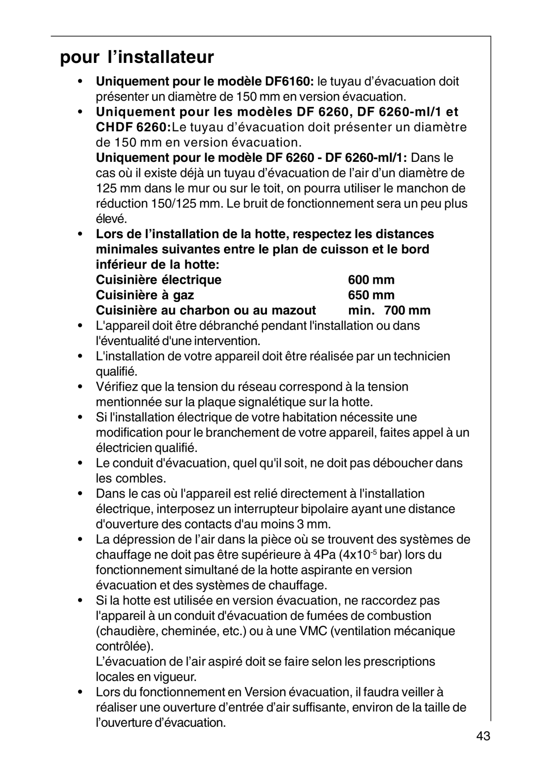 AEG DF6260-ML/1, DF 6160, CHDF 6260 installation instructions Pour l’installateur 