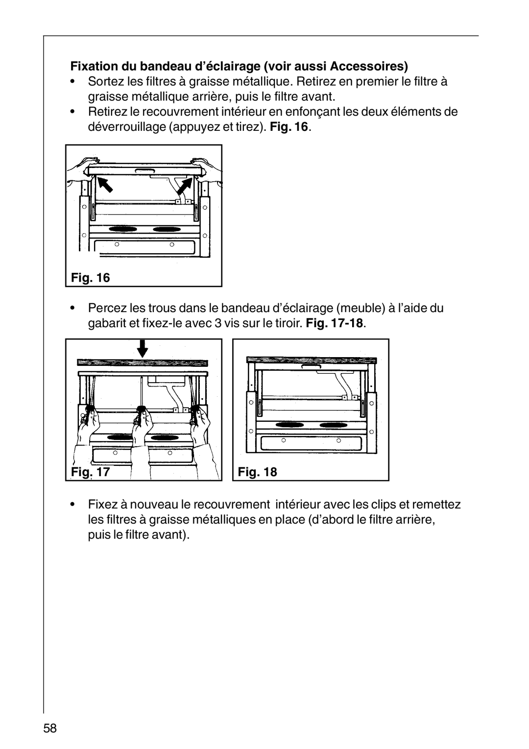 AEG CHDF 6260, DF 6160, DF6260-ML/1 installation instructions Fixation du bandeau d’éclairage voir aussi Accessoires 