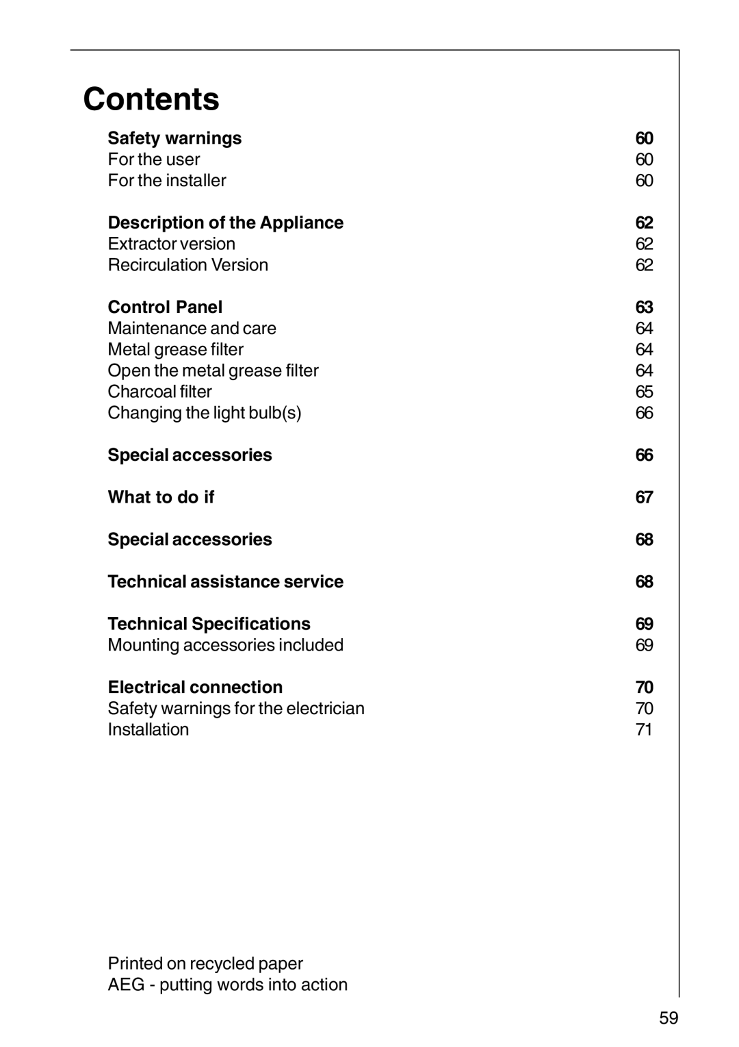 AEG DF6260-ML/1, DF 6160, CHDF 6260 installation instructions Contents 