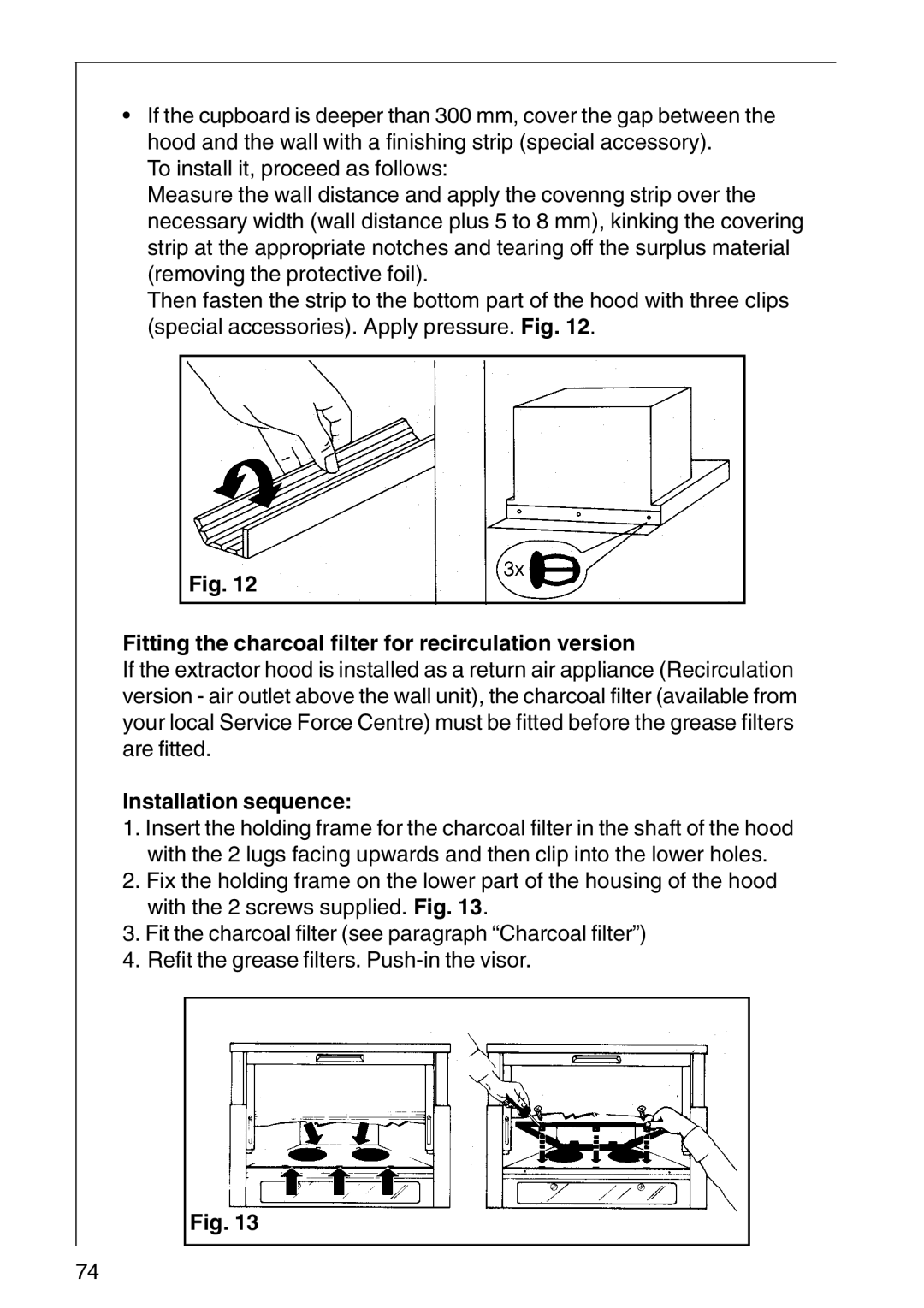 AEG CHDF 6260, DF 6160, DF6260-ML/1 Fitting the charcoal filter for recirculation version, Installation sequence 