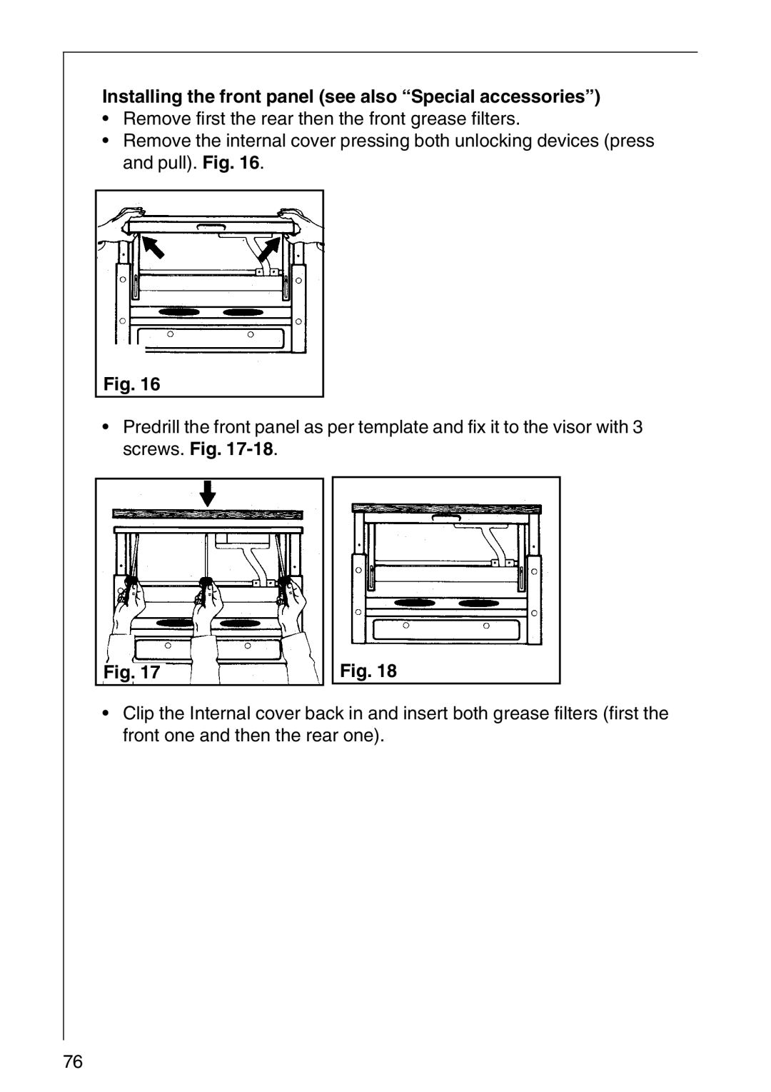 AEG DF 6160, CHDF 6260, DF6260-ML/1 installation instructions Installing the front panel see also Special accessories 