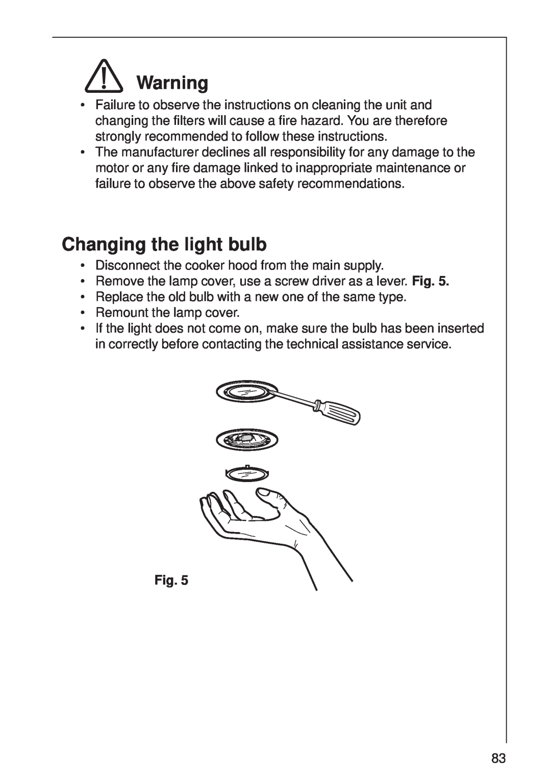 AEG DI 8610 manual Changing the light bulb 