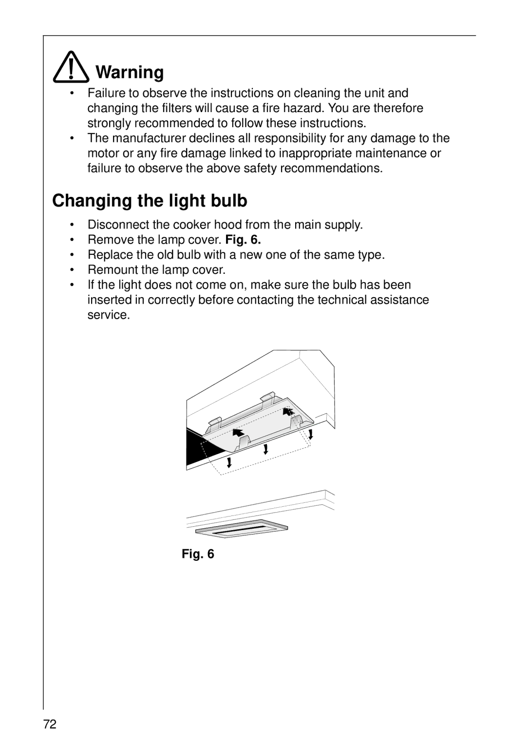 AEG DK 1190, DK 1160 installation instructions Changing the light bulb 