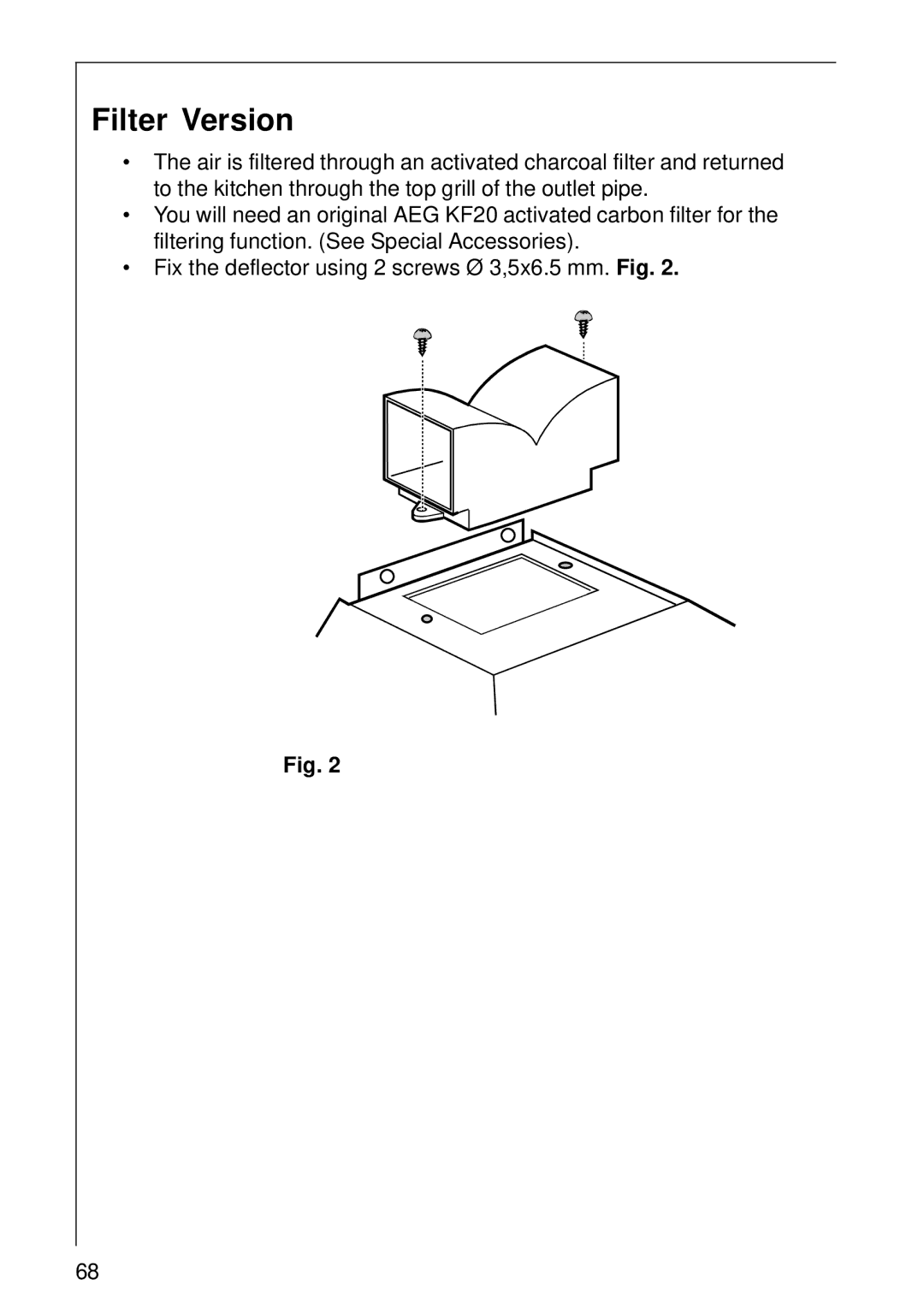 AEG DK 1190, DK 1160 installation instructions Filter Version 