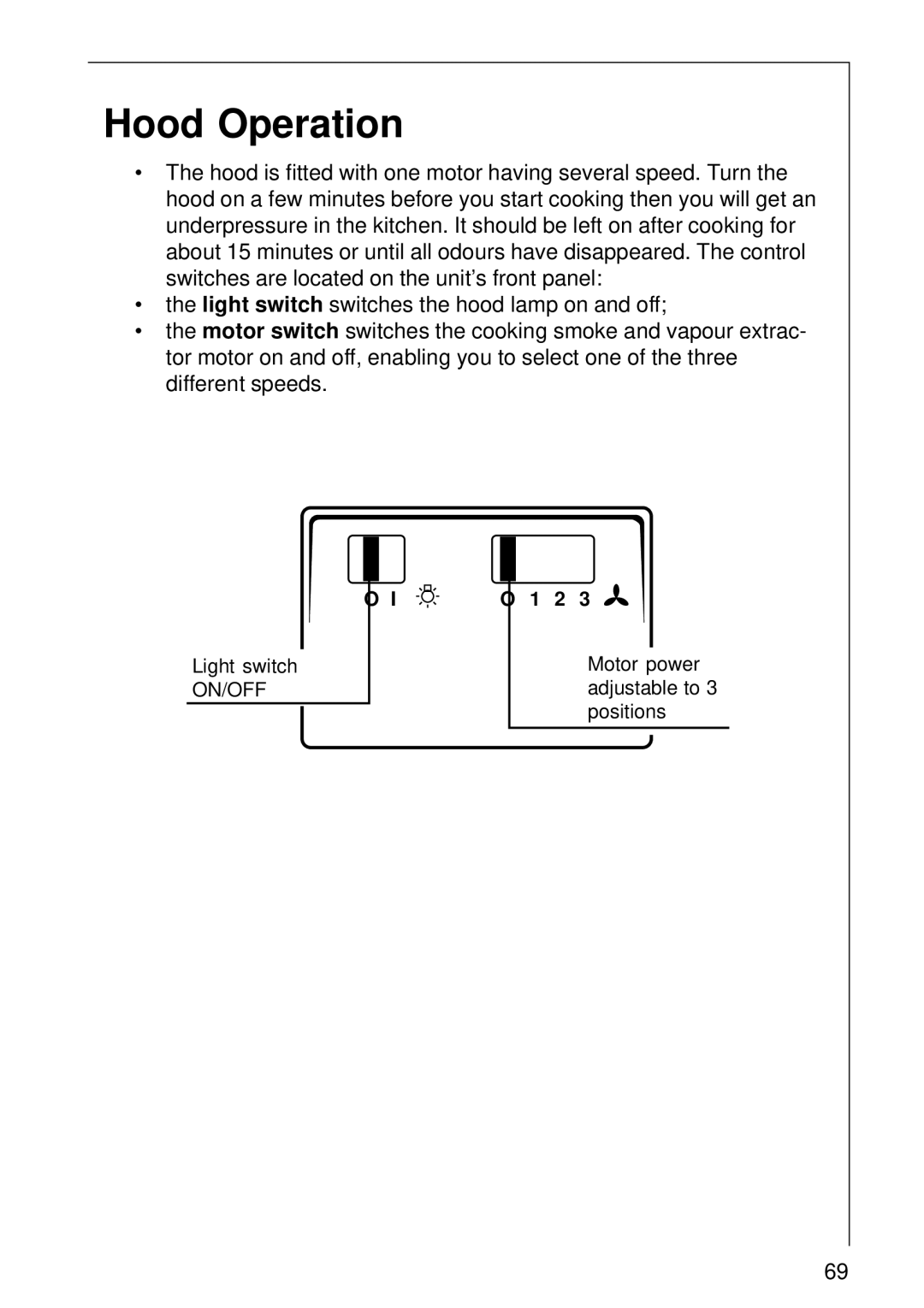 AEG DK 1160, DK 1190 installation instructions Hood Operation 