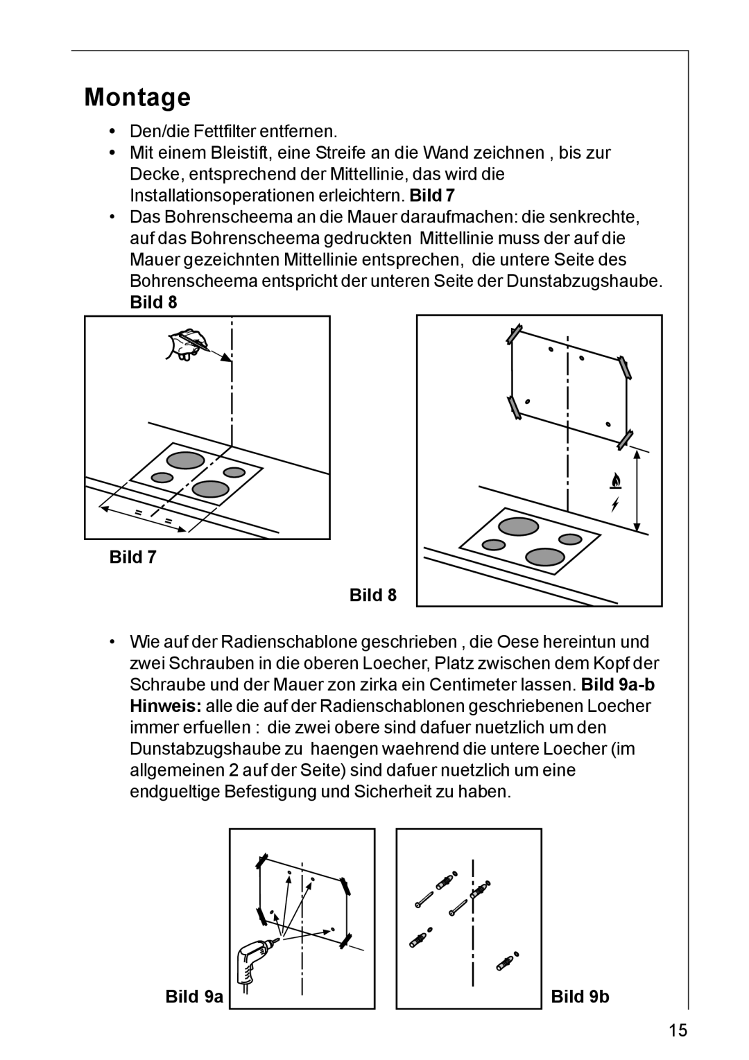 AEG DK 4360, DK 4390 user manual Montage, Bild 9a Bild 9b 