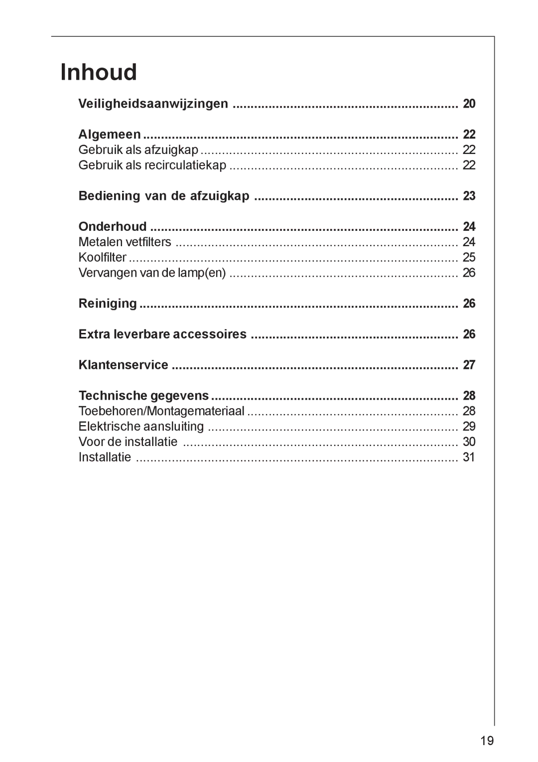 AEG DK 4360, DK 4390 user manual Inhoud 